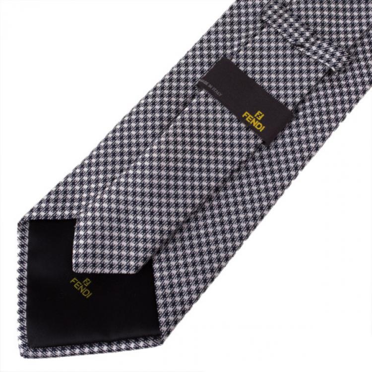 Pre Owned Fendi Black and White Embroidered Tie
