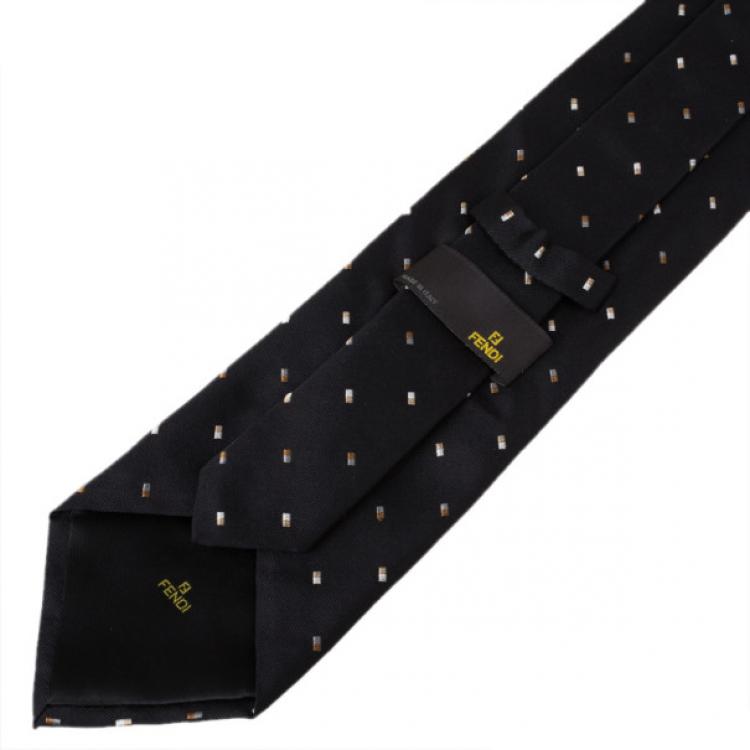 Pre Owned Fendi Black Silk Embroidered Tie
