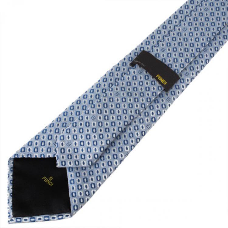 Pre Owned Fendi Blue Silk Embroidered Tie