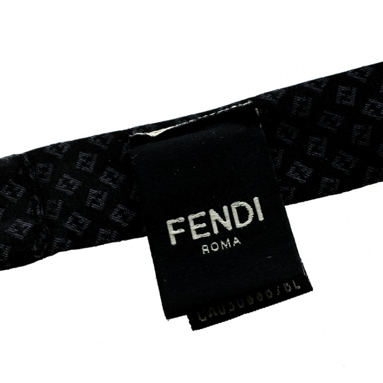 Pre Owned Fendi Black Mini Zucca Printed Silk Narrow Bow Tie
