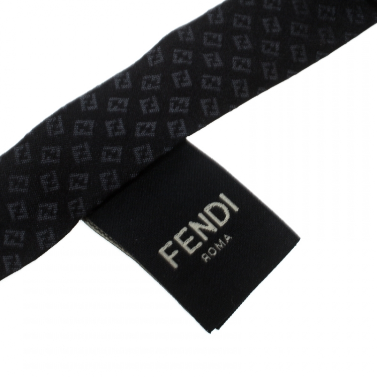 Pre Owned Fendi Black Logo Pattern Jacquard Silk Butterfly Bow Tie