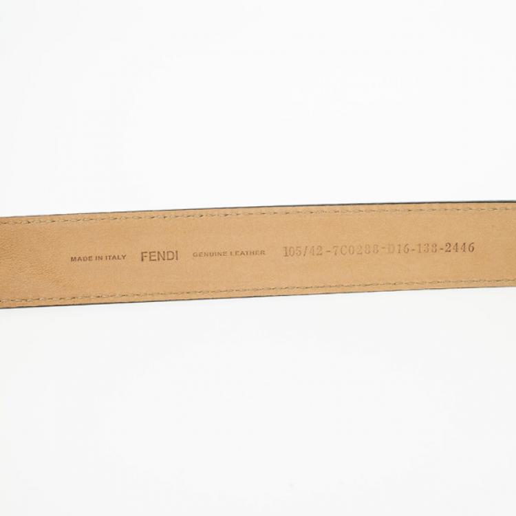 Pre Owned Fendi Brown Leather Striped Enamel Sliding Buckle Belt 105 CM