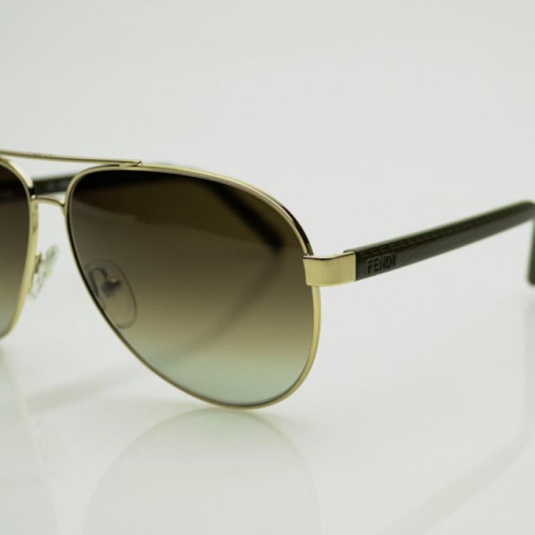 Pre Owned Fendi Gold Sun 5332 Avaitor Sunglasses