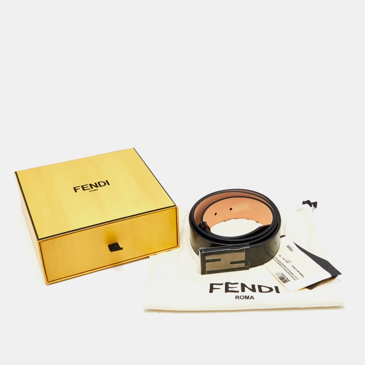 Pre Owned Fendi Black Leather Buckle Belt 95CM