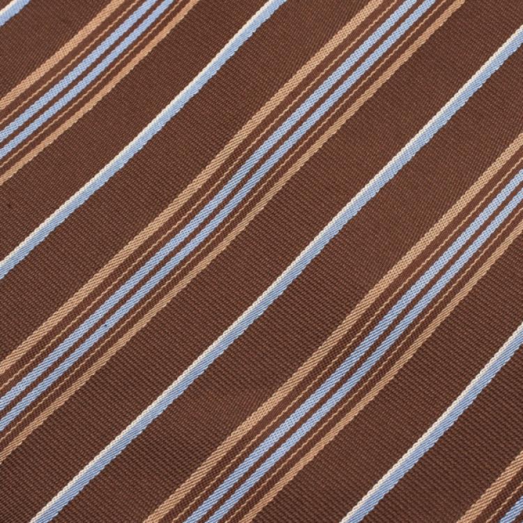 Pre Owned Fendi Brown Striped Silk Tie