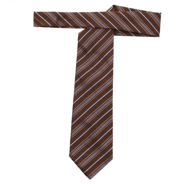 Pre Owned Fendi Brown Striped Silk Tie