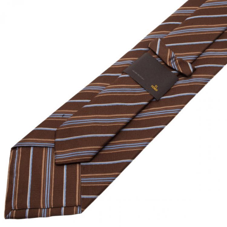 Pre Owned Fendi Brown Striped Silk Tie