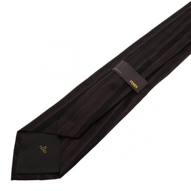 Pre Owned Fendi Black Striped Silk Tie