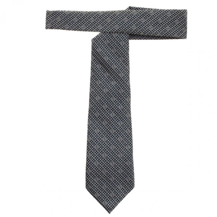 Pre Owned Fendi Blue FF Embroidered Silk Tie