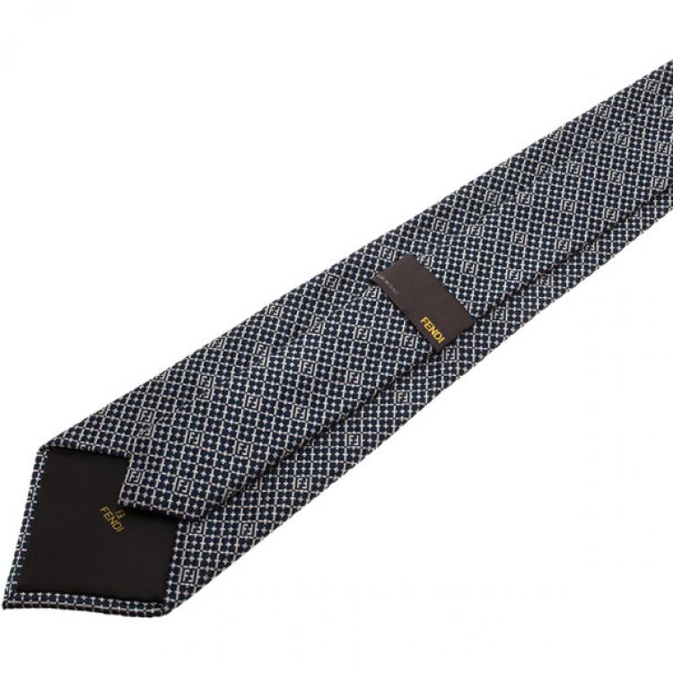 Pre Owned Fendi Blue FF Embroidered Silk Tie