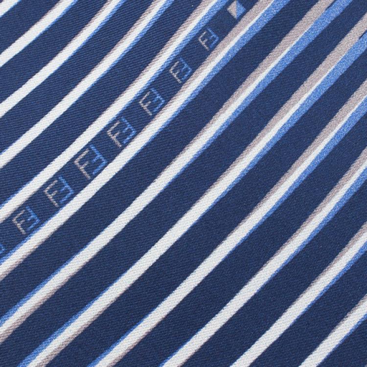 Pre Owned Fendi Blue Striped Silk Tie