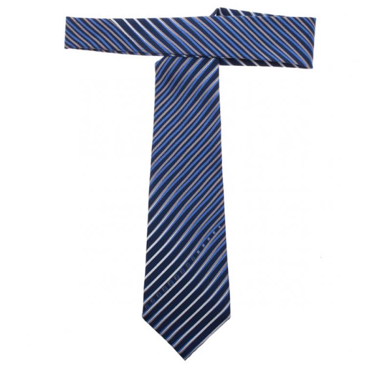 Pre Owned Fendi Blue Striped Silk Tie