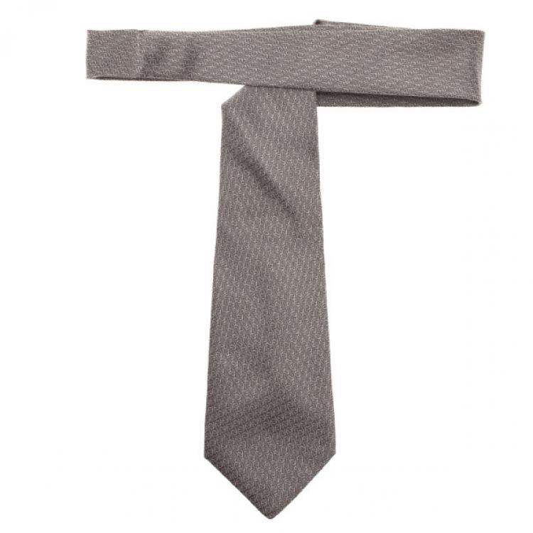 Pre Owned Fendi Grey FF Embroidered Silk Tie