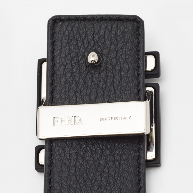 Pre Owned Fendi Black/Tobacco Zucca Coated Canvas and Leather FF Reversible Belt 