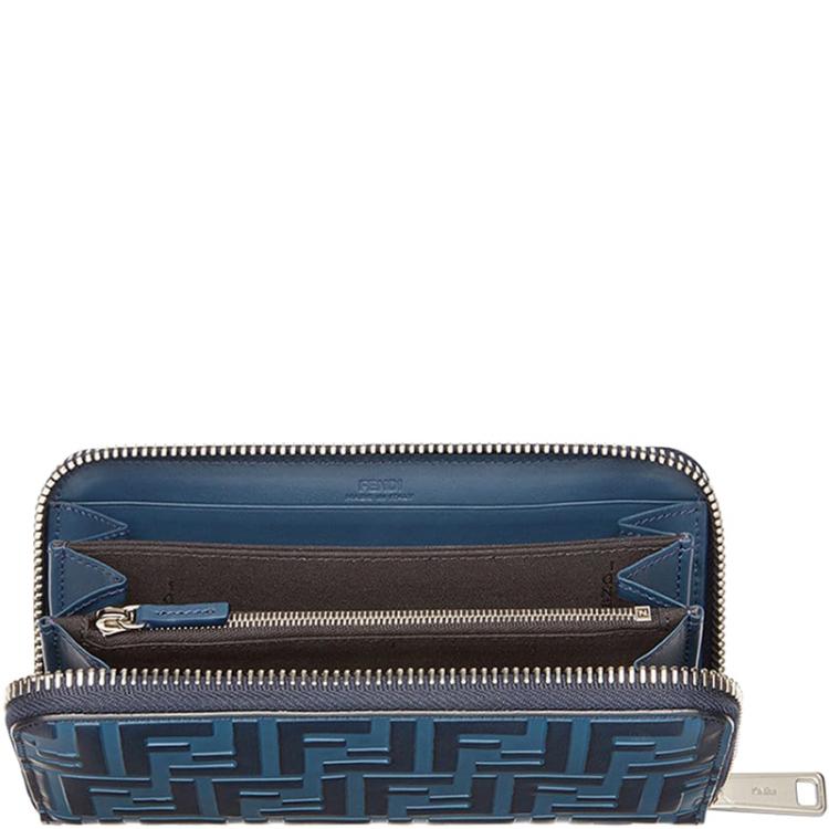 Pre Owned Fendi Two Tone Zucca Leather Zip-Around Wallet