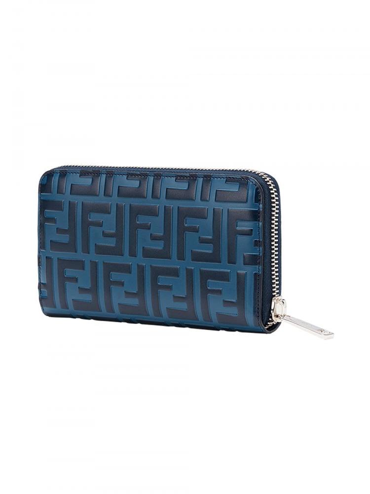 Pre Owned Fendi Two Tone Zucca Leather Zip-Around Wallet