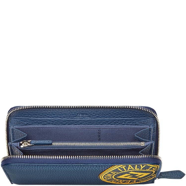 Pre Owned Fendi Blue Roman Leather Zip-Around Wallet