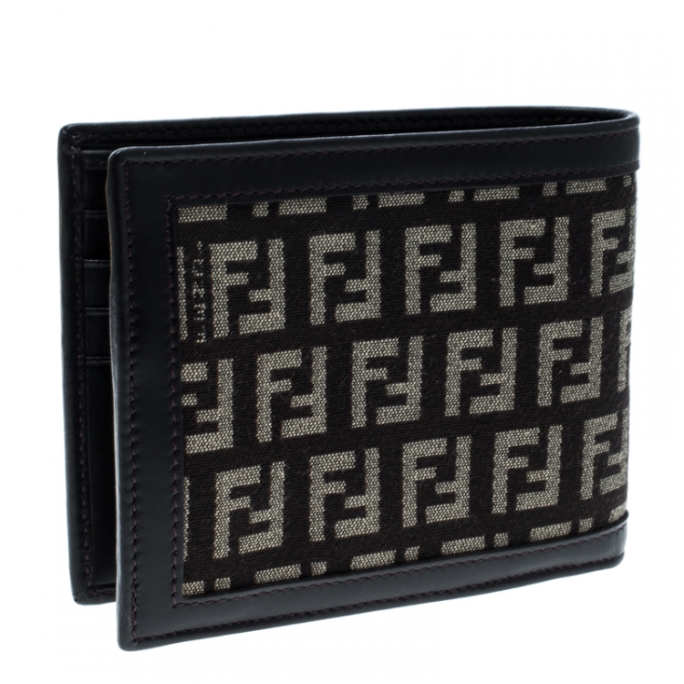 Pre Owned Fendi Tobacco Zucchino Canvas Bi-Fold Wallet