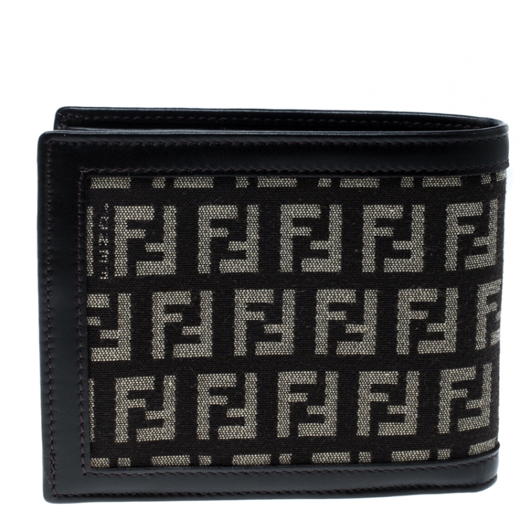 Pre Owned Fendi Tobacco Zucchino Canvas Bi-Fold Wallet