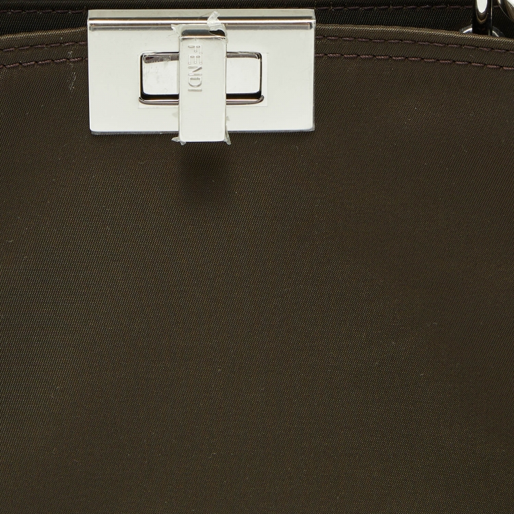 Pre Owned Fendi Khaki Green Nylon Peekaboo ISeeU Bag