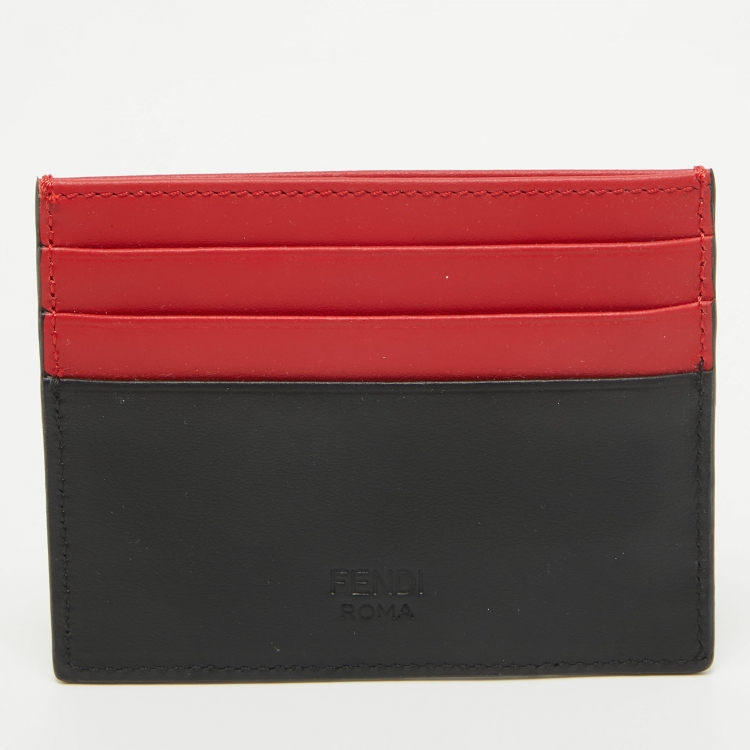 Pre Owned Fendi Black/Red Leather Monster Eyes Card Holder