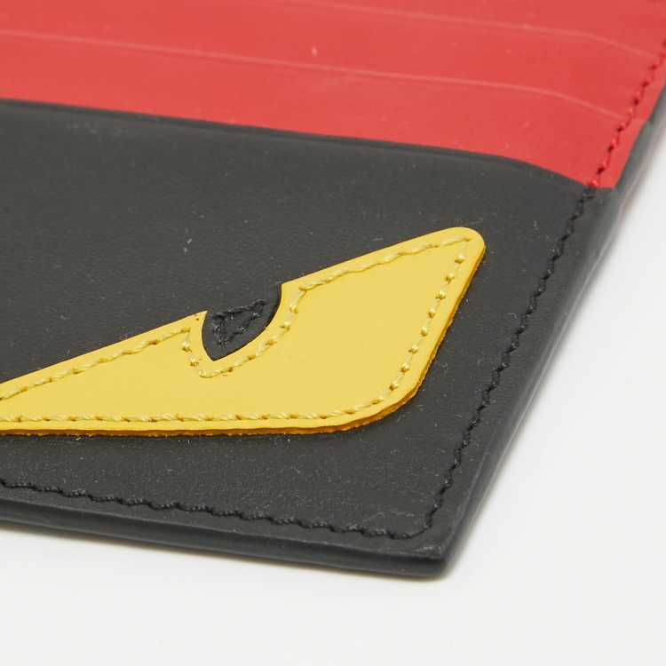 Pre Owned Fendi Black/Red Leather Monster Eyes Card Holder