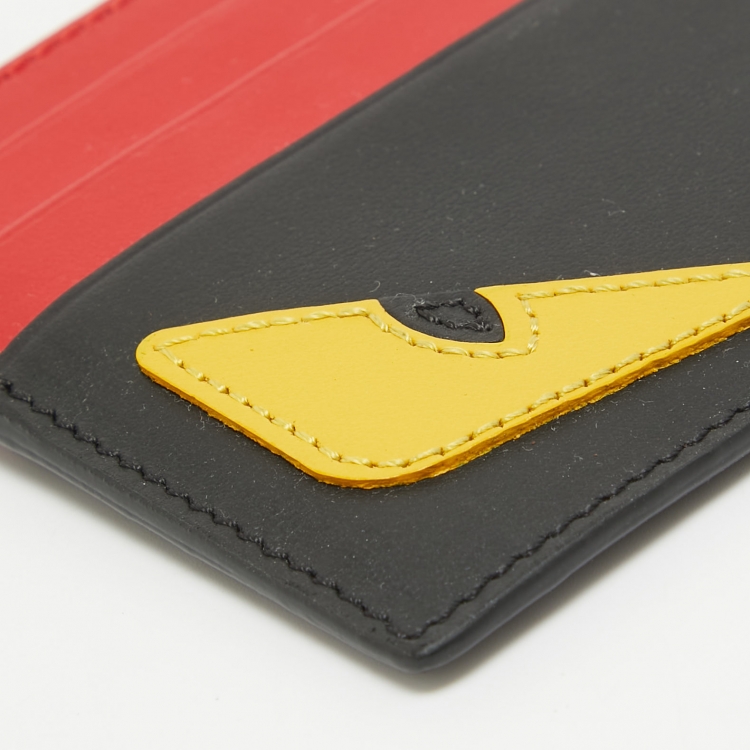 Pre Owned Fendi Black/Red Leather Monster Eyes Card Holder