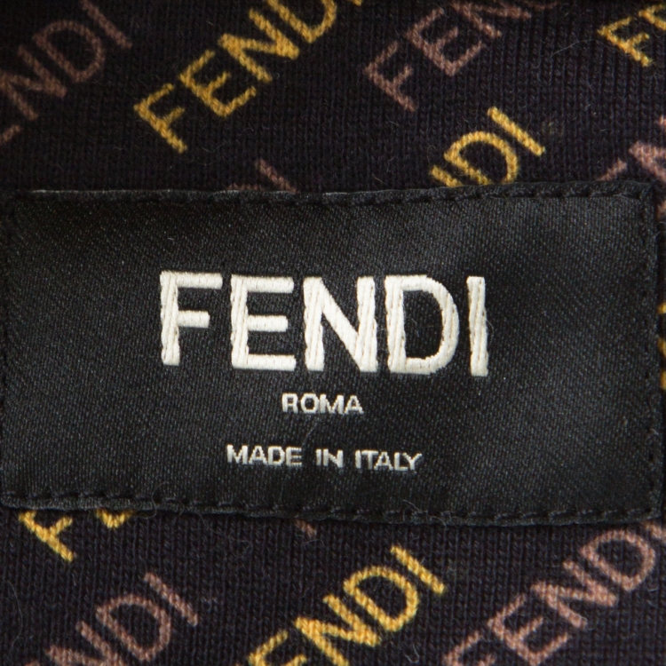 Pre Owned Fendi Black and Yellow Knit Diagonal Logo Printed Jumper L
