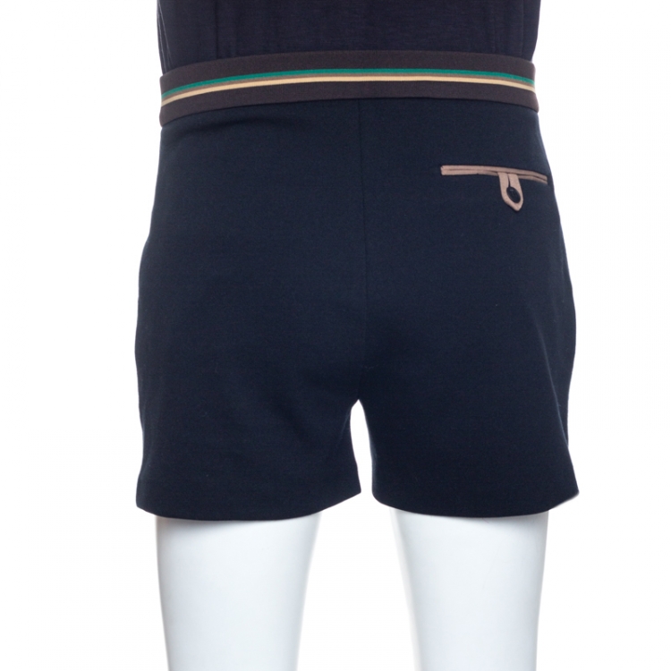 Pre Owned Fendi Black Knit Stripped Trim Detail Shorts L
