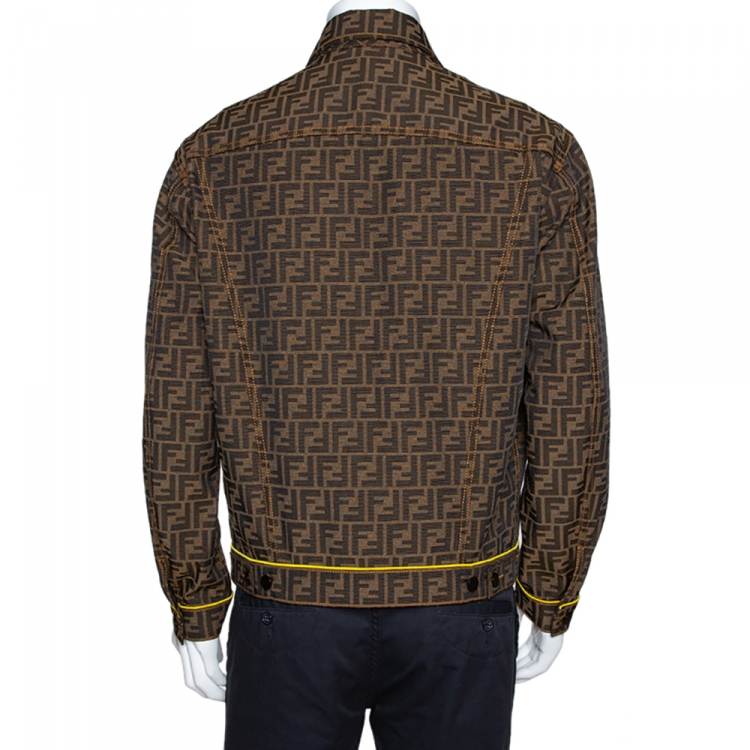 Pre Owned Fendi Brown Zucca Monogram Jacquard Button Front Jacket M
