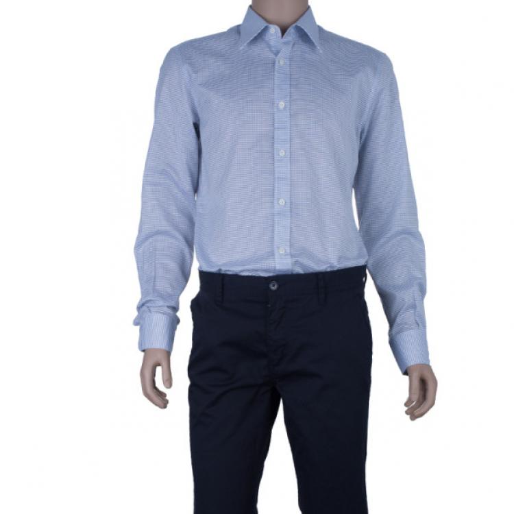 Pre Owned Fendi Light Blue Check Shirt EU40