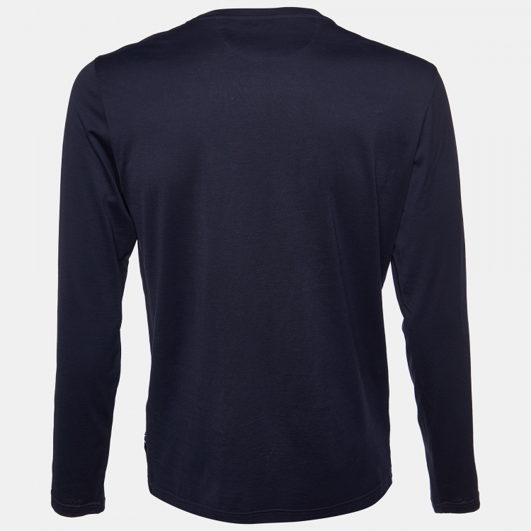 Pre Owned Fendi Night Blue Bag Bugs Appliqued Cotton Long Sleeve T-Shirt L