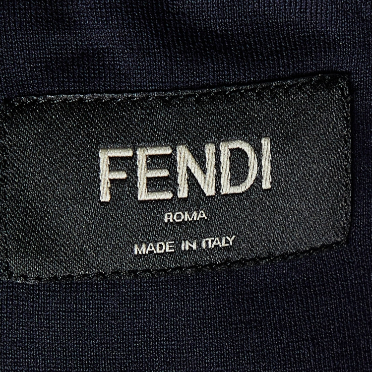 Pre Owned Fendi Night Blue Bag Bugs Appliqued Cotton Long Sleeve T-Shirt L