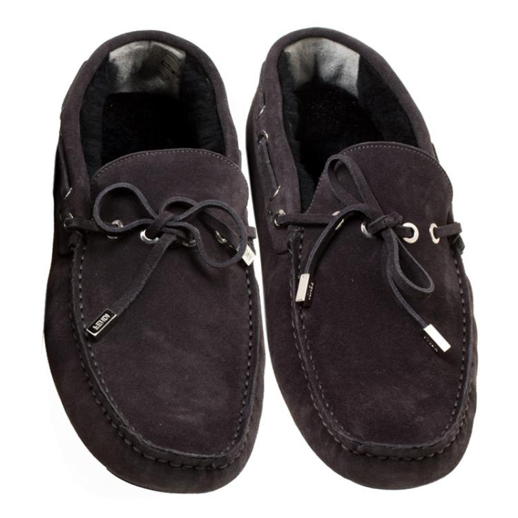 Pre Owned Fendi Black Suede With Merino Wool Lining Bow Loafers Size 42