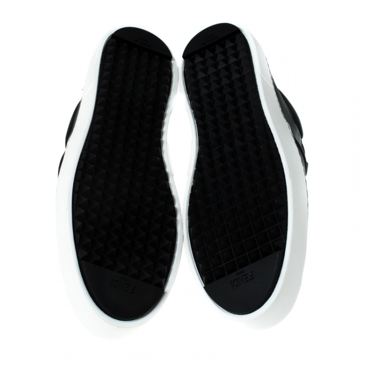 Pre Owned Fendi Black Leather Monster Slip On Sneakers Size 40