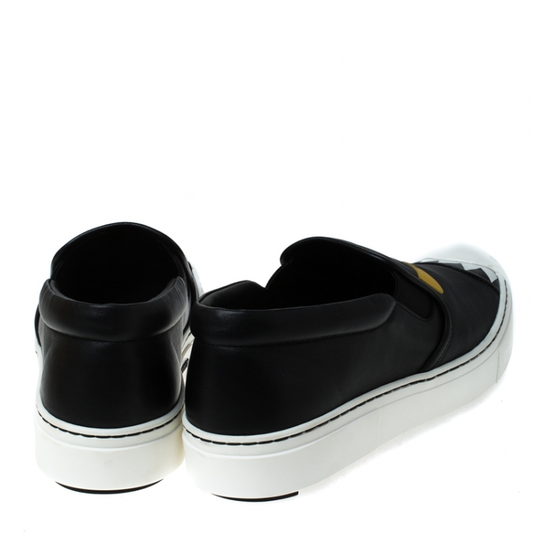 Pre Owned Fendi Black Leather Monster Slip On Sneakers Size 40