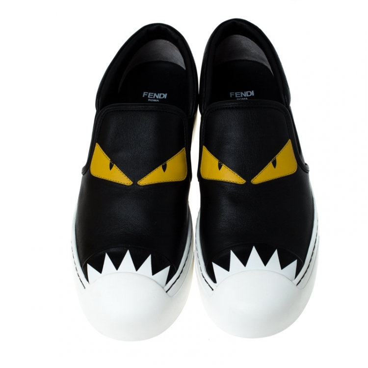 Pre Owned Fendi Black Leather Monster Slip On Sneakers Size 40
