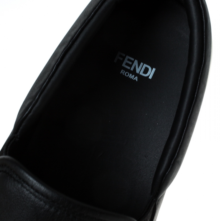 Pre Owned Fendi Black Leather Monster Slip On Sneakers Size 40