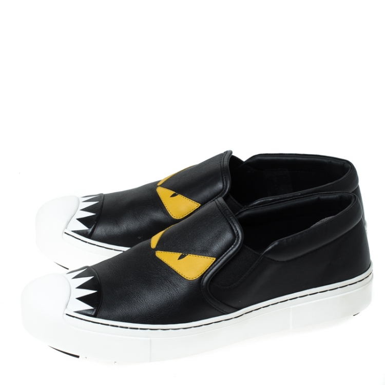 Pre Owned Fendi Black Leather Monster Slip On Sneakers Size 40