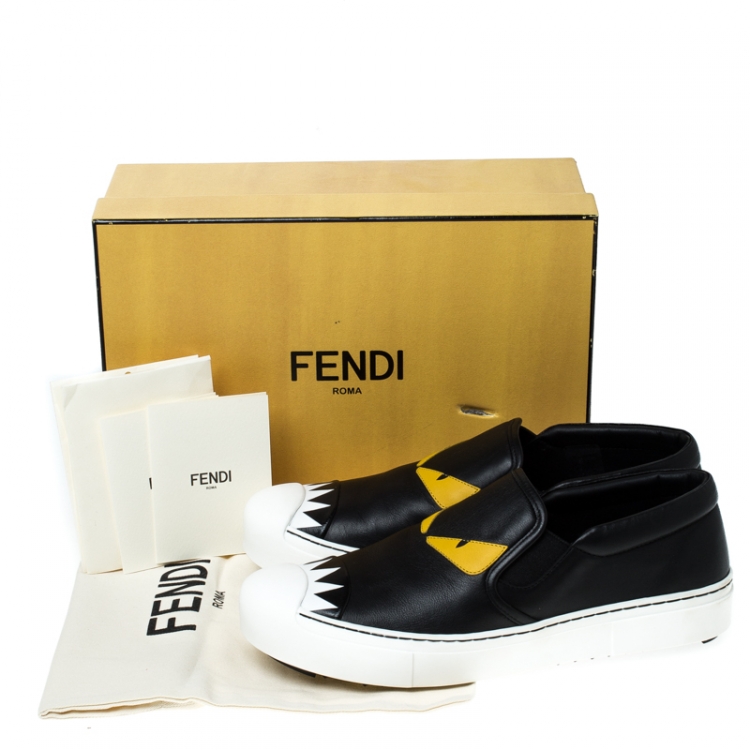 Pre Owned Fendi Black Leather Monster Slip On Sneakers Size 40
