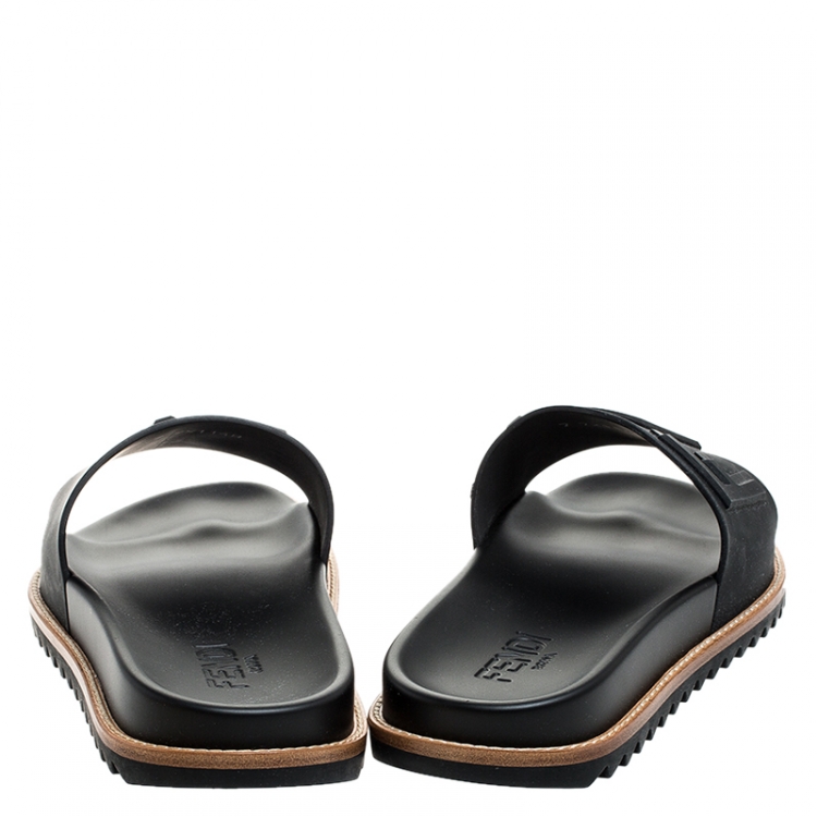 Pre Owned Fendi Black PVC Slide Sandals Size 41