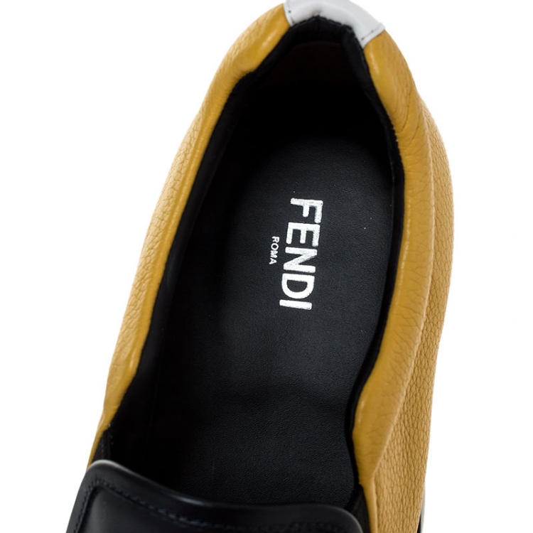 Pre Owned Fendi Mulitcolor Leather Face Detail Slip On Sneakers Size 40