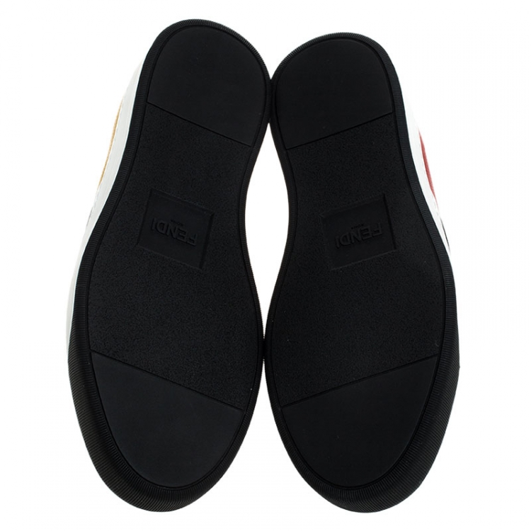 Pre Owned Fendi Mulitcolor Leather Face Detail Slip On Sneakers Size 40