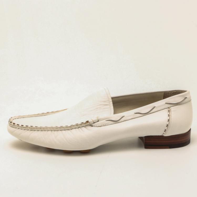 Pre Owned Fendi White Leather Chain Embellished Men's Loafers Size 44