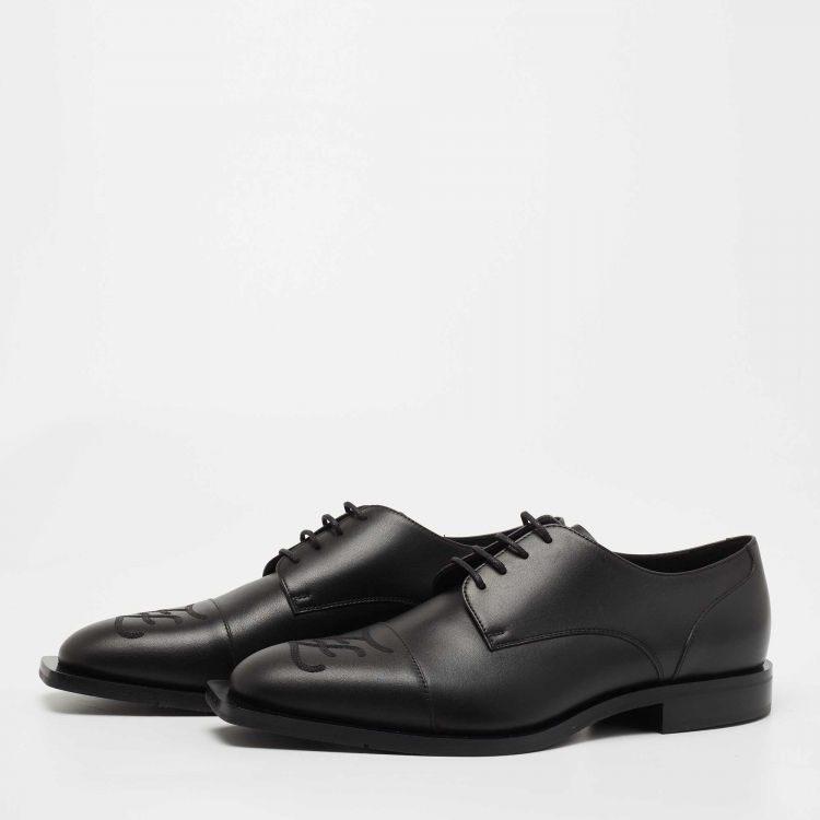 Pre Owned Fendi Black Leather FF Karligraphy Lace Up Derby Size 42.5