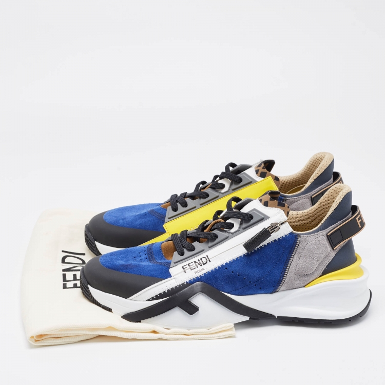 Pre Owned Fendi Multicolor  Suede and Leather Low Top Flow Sneakers Size 44
