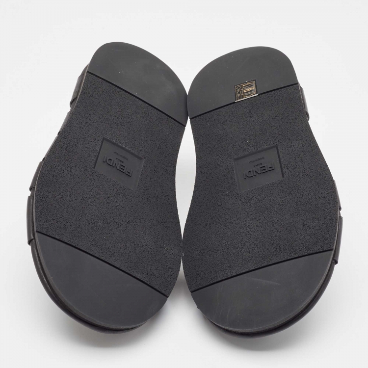 Pre Owned Fendi Black Leather Crisscross Flat Slides Size 41