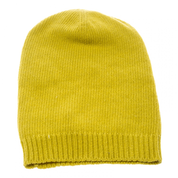 Pre Owned Fendi Yellow Wool Blend Knit Rib Trim Beanie