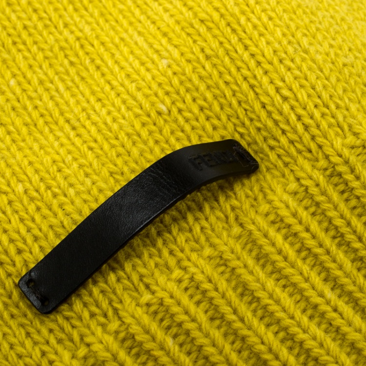 Pre Owned Fendi Yellow Wool Blend Knit Rib Trim Beanie