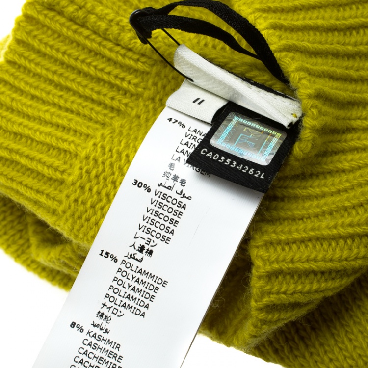 Pre Owned Fendi Yellow Wool Blend Knit Rib Trim Beanie